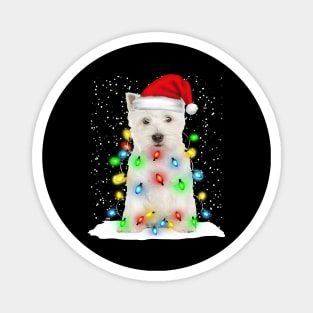 West Highland White Terrier Christmas Santa Hat Xmas Tree Color Lights Magnet